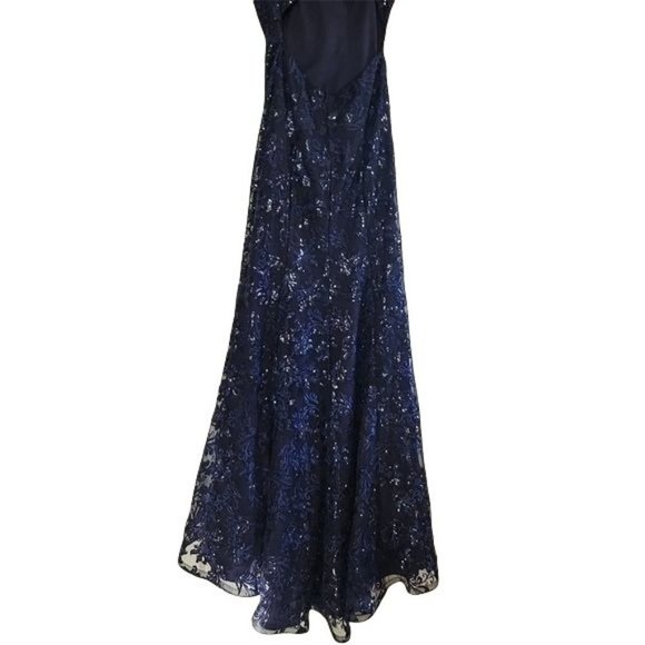LUXURY ONE SHOULDER NAVY SEQUIN MAXI DRESS SZ S - Picture 12 of 16
